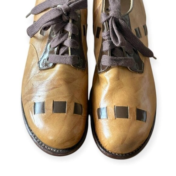 Vintage 1960s Miller Foot Defender Geometric Inlay Lace-Up Shoes – Tan, size 5 - Picture 10 of 10